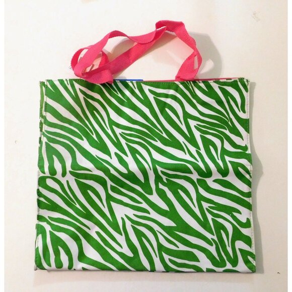 Zebra Print Tote Travel Cosmetic Case Wristlet Set Monogram T Green Pink Canvas - Picture 10 of 11